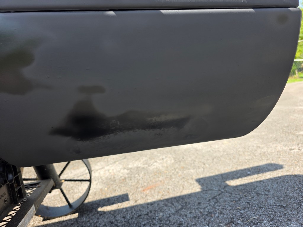 Underneath of firebox during spray painting
