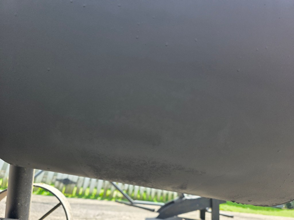 Underneath of firebox during spray painting